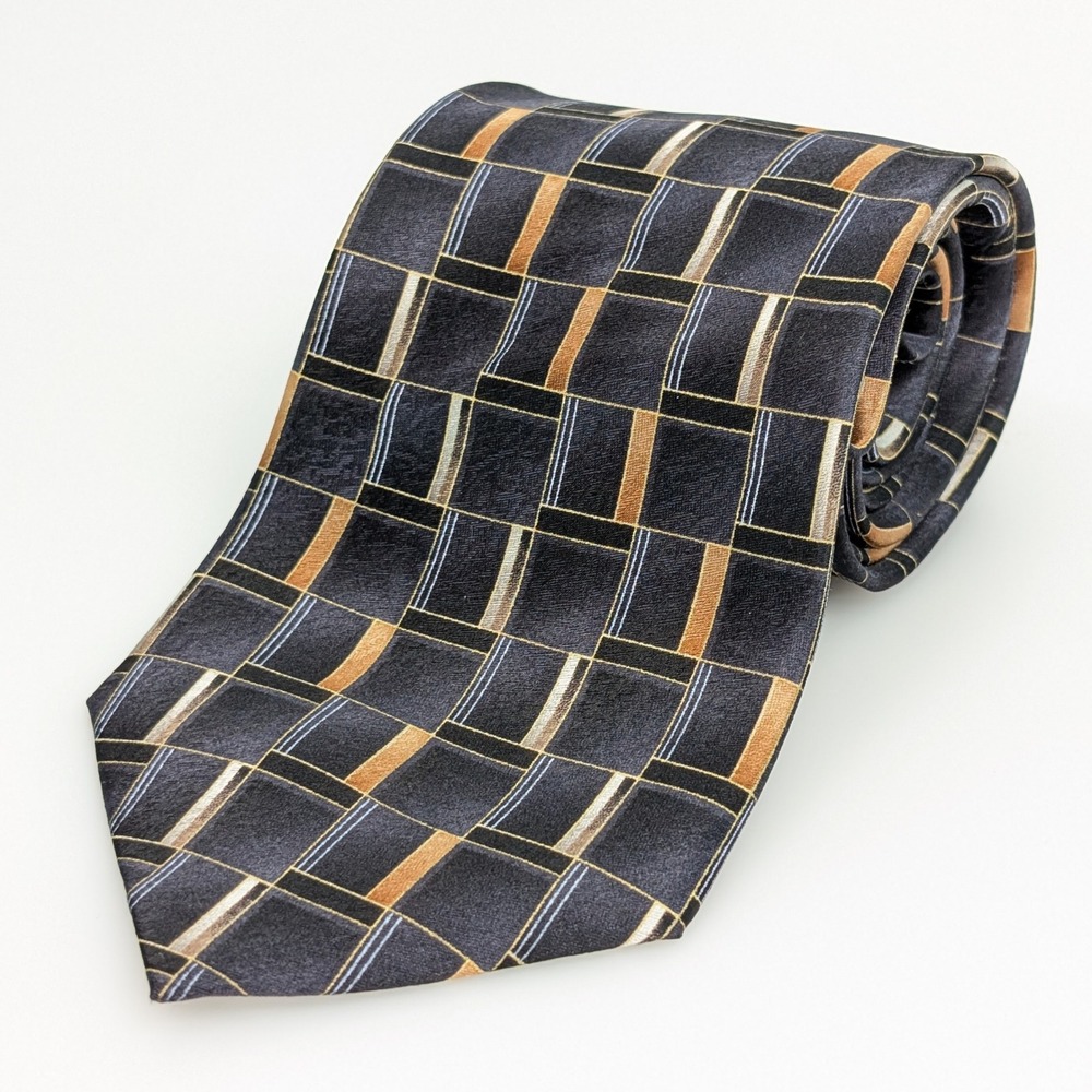 Pierre Cardin Square Block Geometric Pattern 100% Silk Wide Neck Tie 4 x 60 Gray